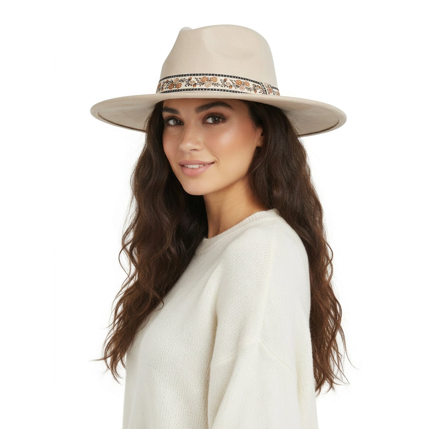Women's Felt Hat With Floral Embroidery Band - Mellow World 