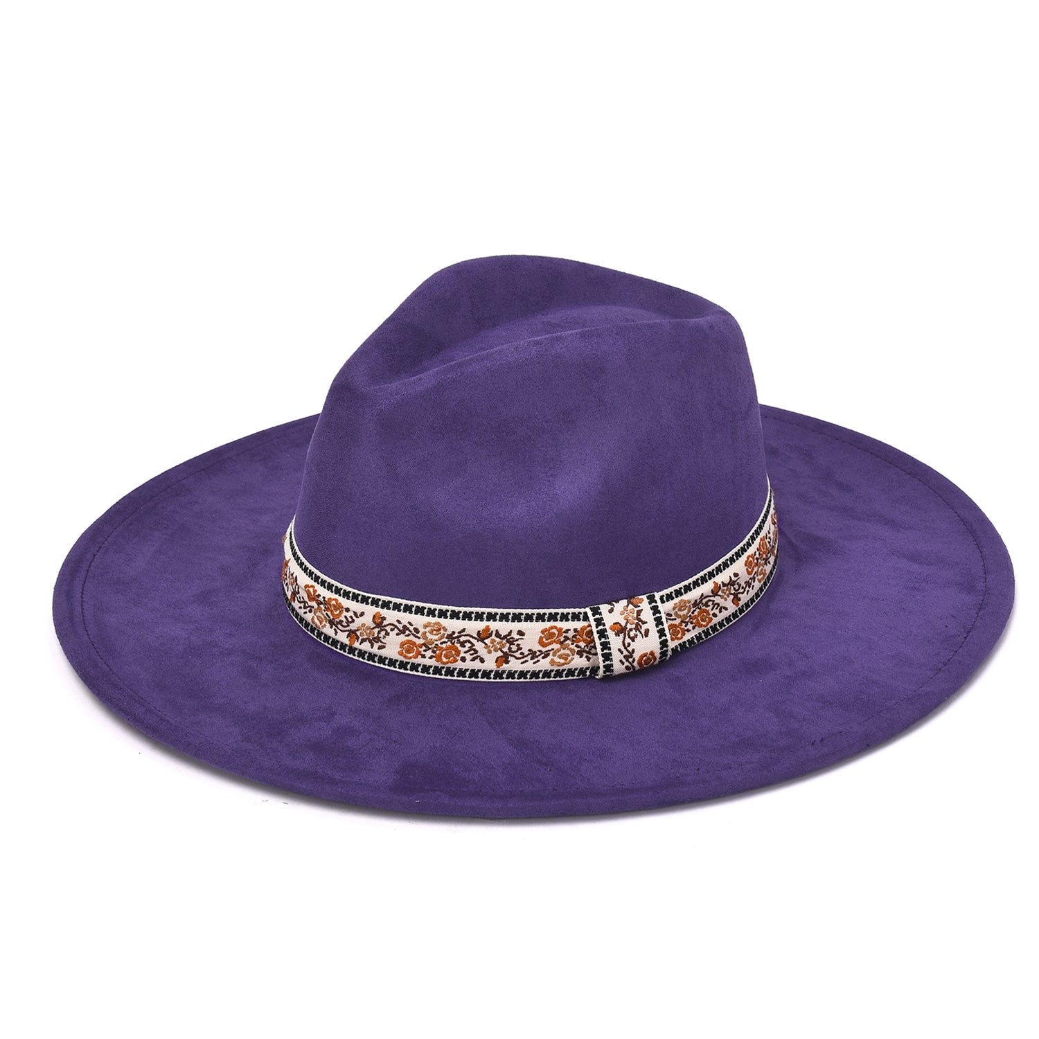 Women's Felt Hat With Floral Embroidery Band - Mellow World 