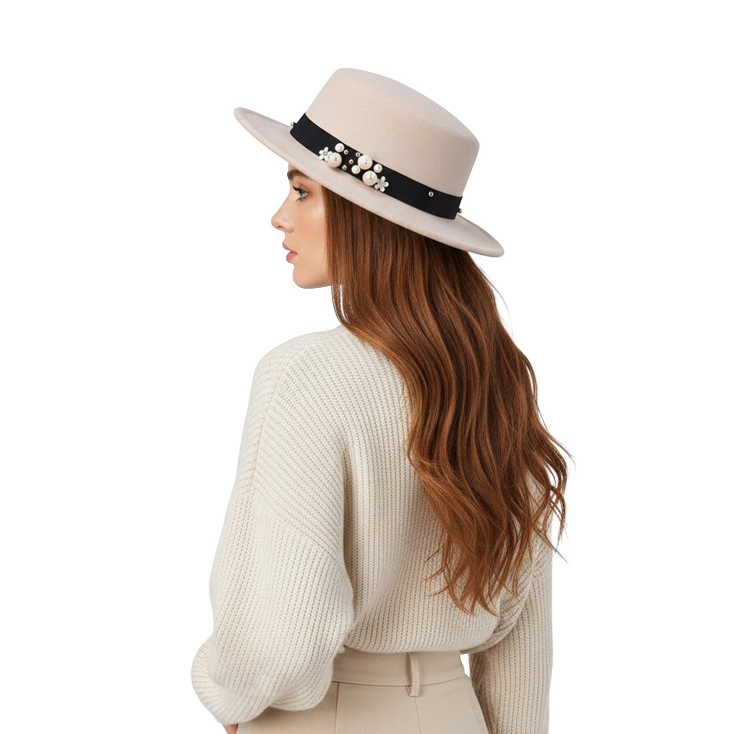 Women's Simulated Pearl Band Felt Hat - Mellow World 