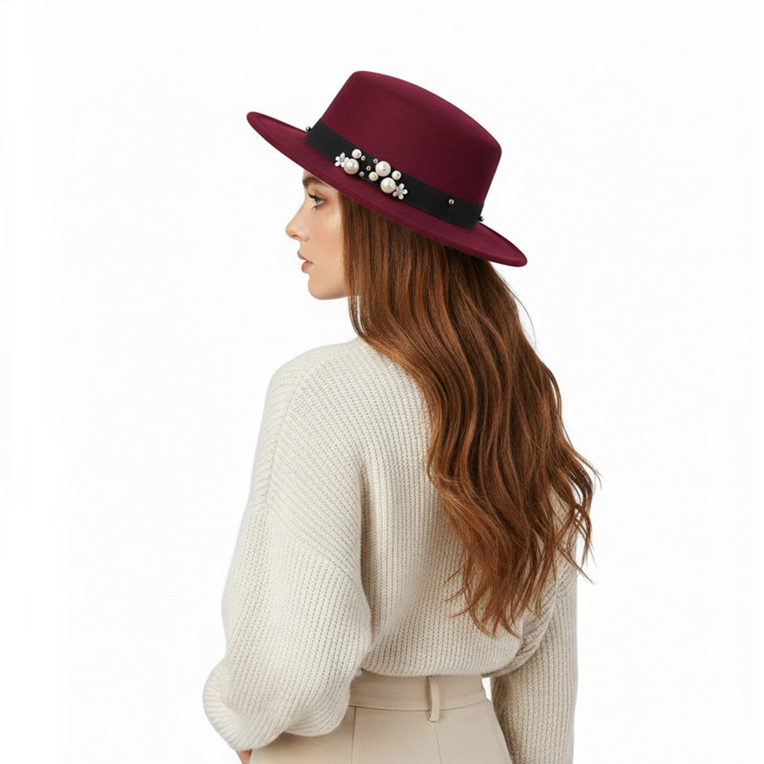 Women's Simulated Pearl Band Felt Hat - Mellow World 
