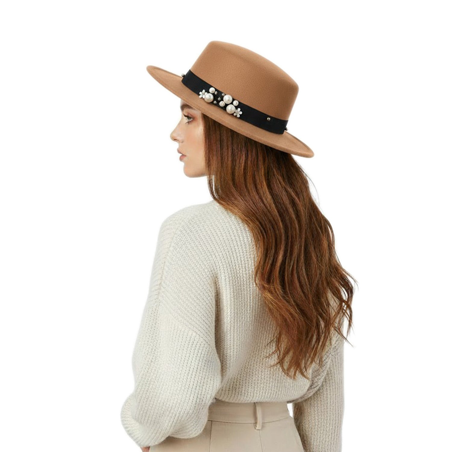 Women's Simulated Pearl Band Felt Hat - Mellow World 