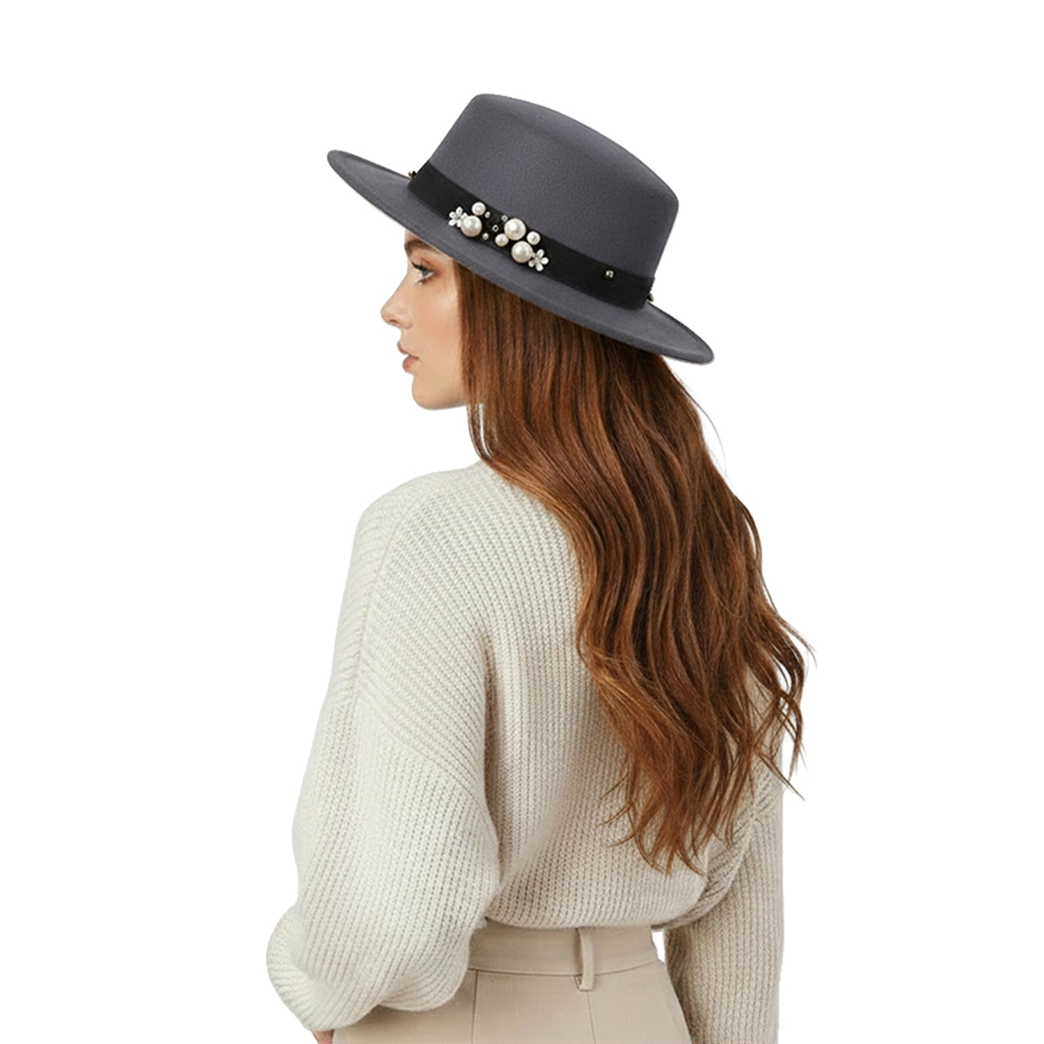 Women's Simulated Pearl Band Felt Hat - Mellow World 