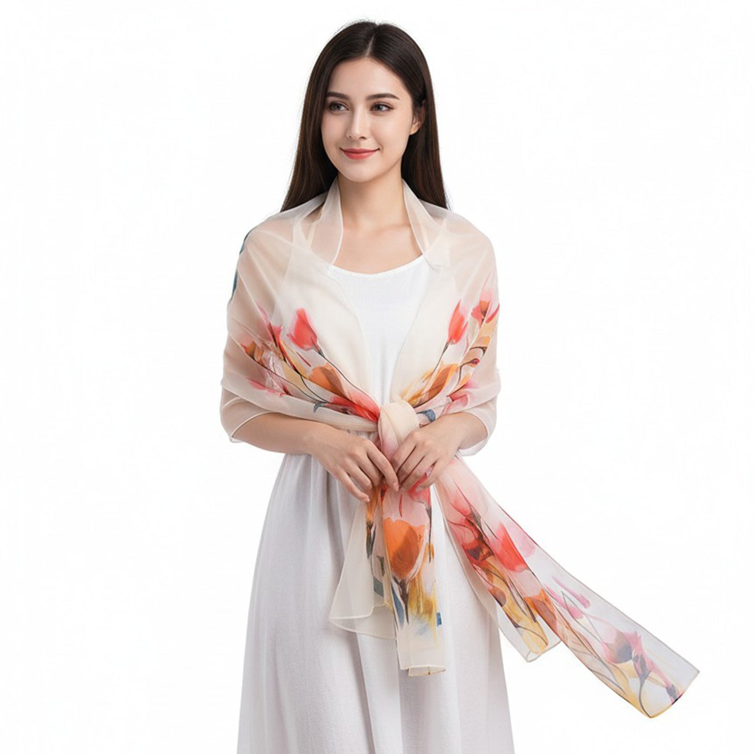 Women's Floral Chiffon Wrap Scarf - Mellow World 