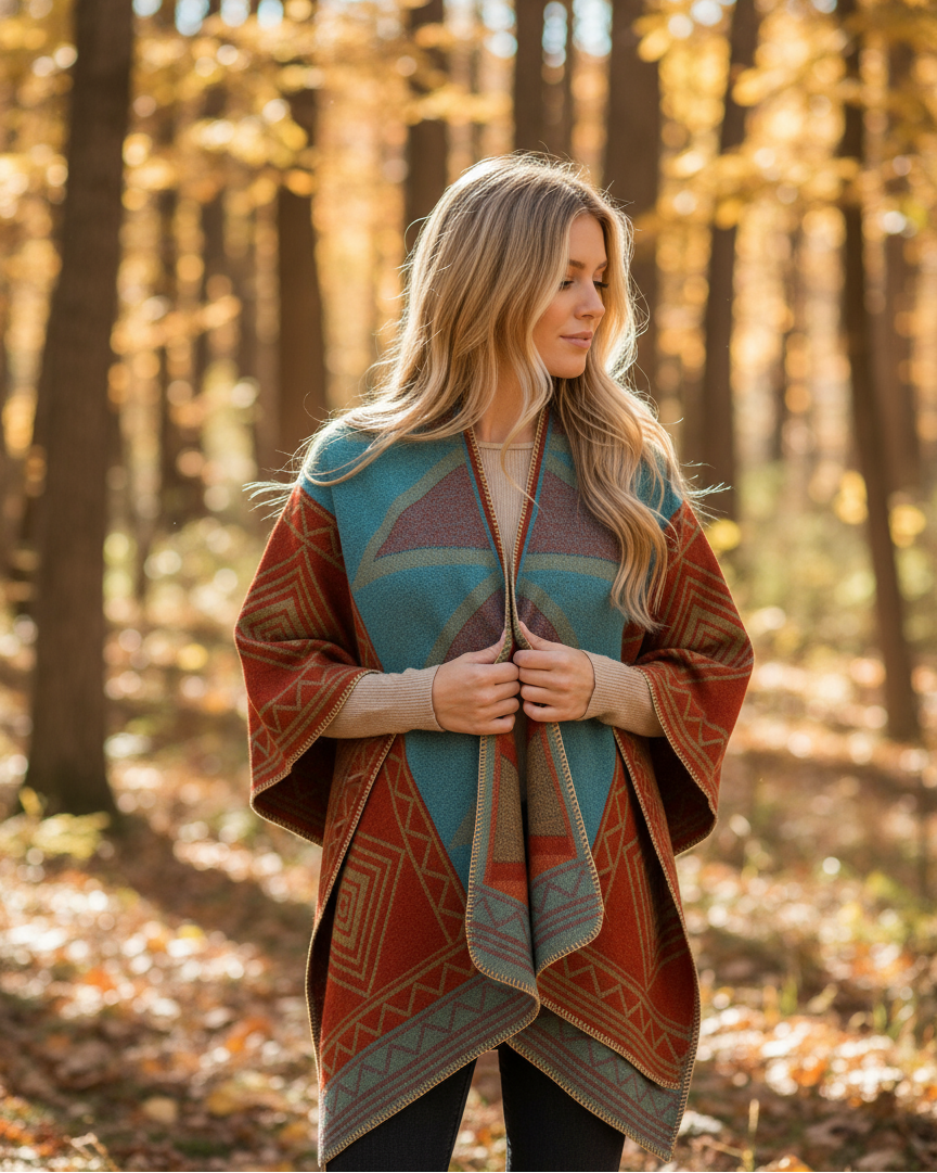 Women's Geometric Open-Front Shawl