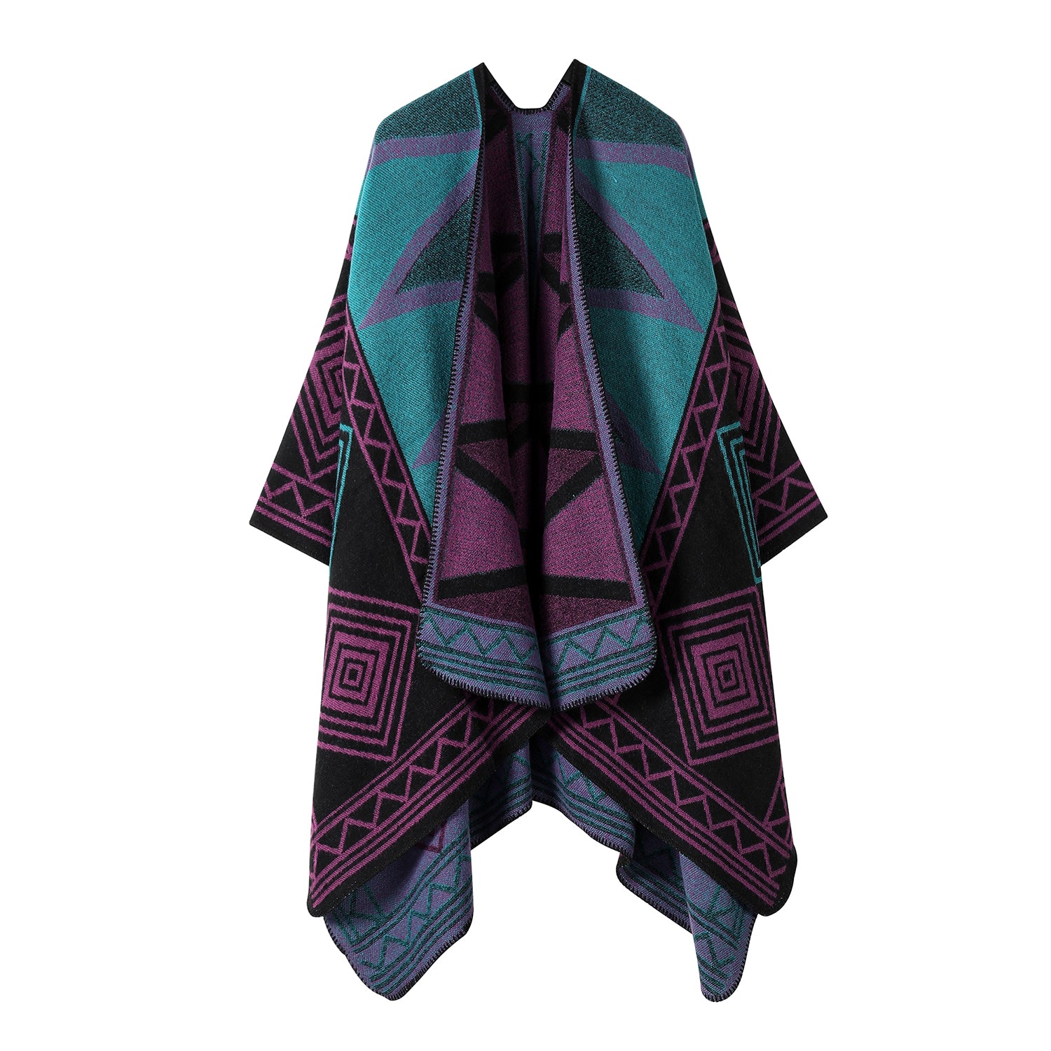 Women's Geometric Open-Front Shawl