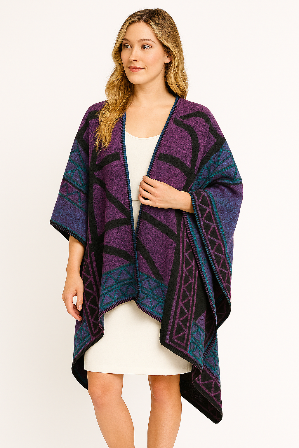 Women's Geometric Open-Front Shawl