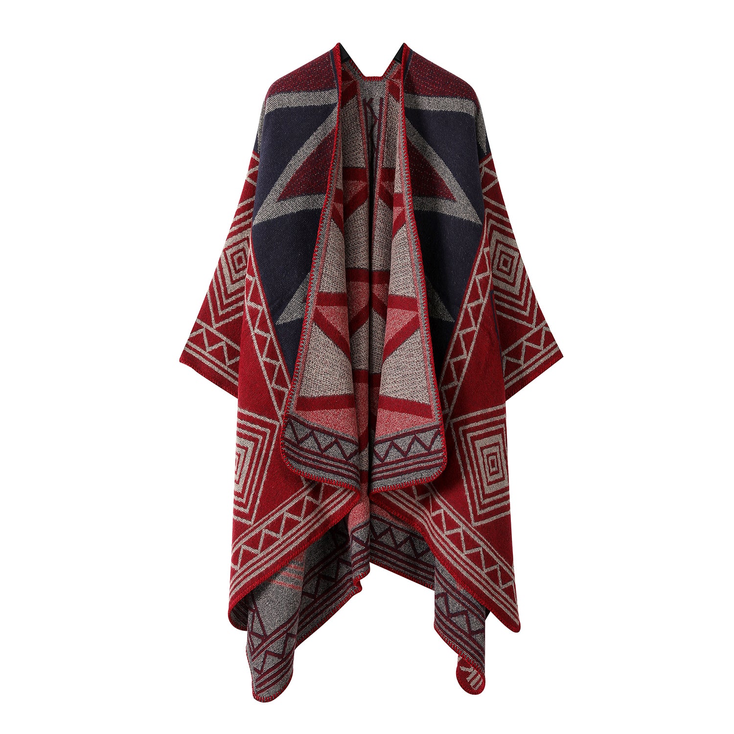 Women's Geometric Open-Front Shawl