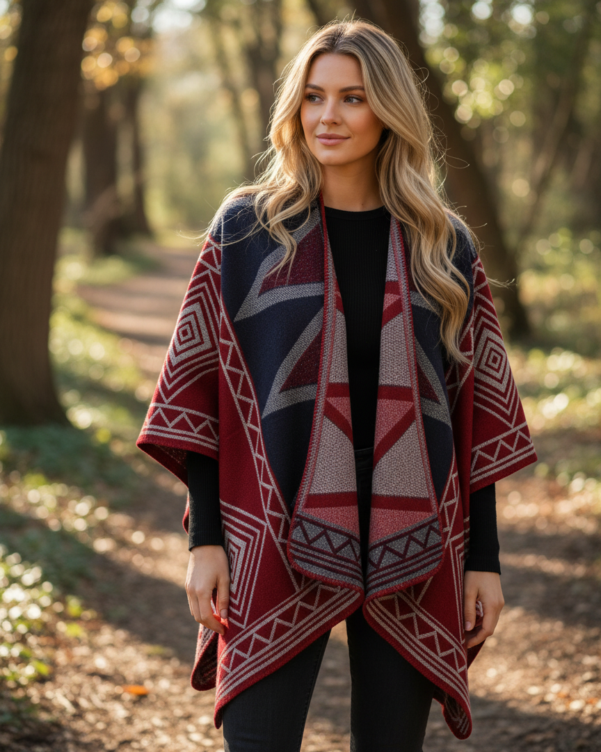 Women's Geometric Open-Front Shawl