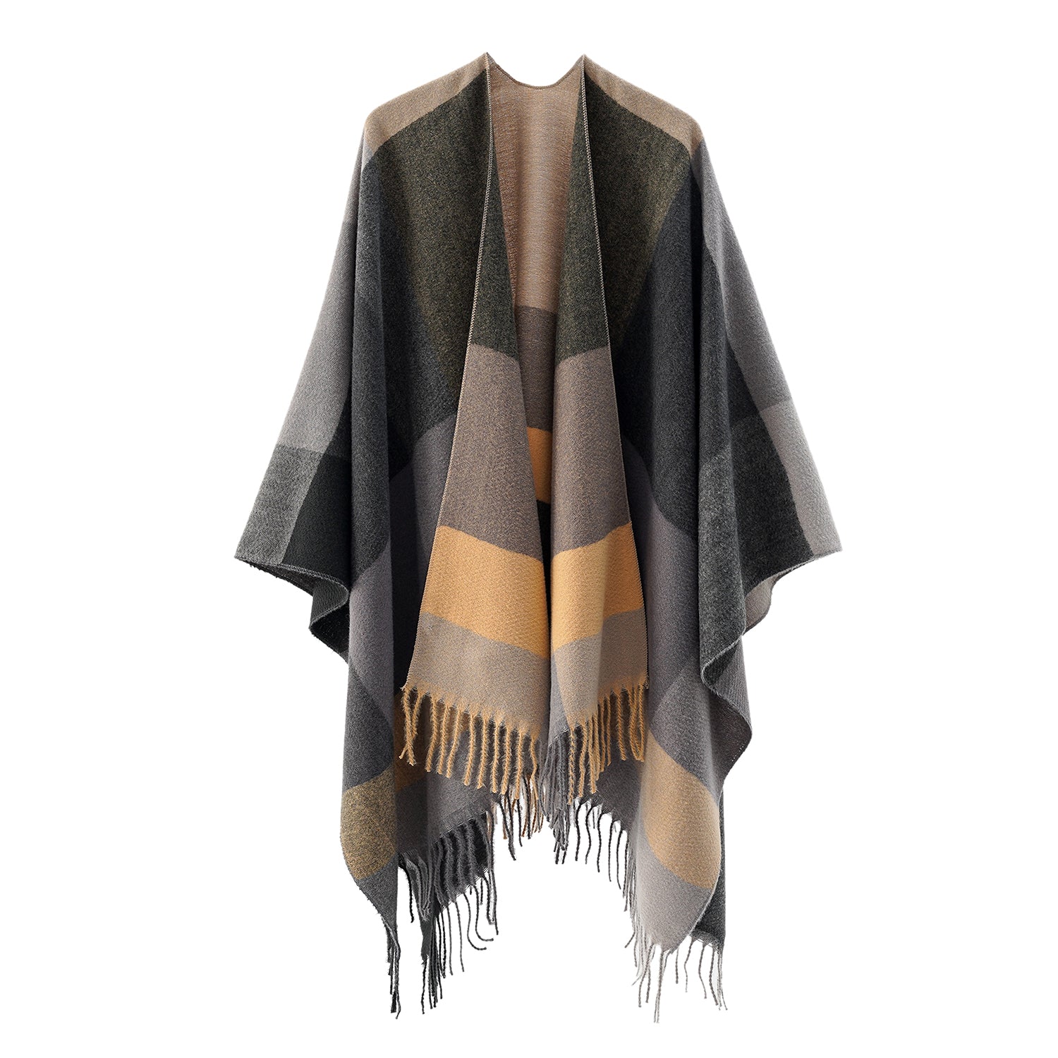 Women's Fringed Color Block Shawl - Mellow World 