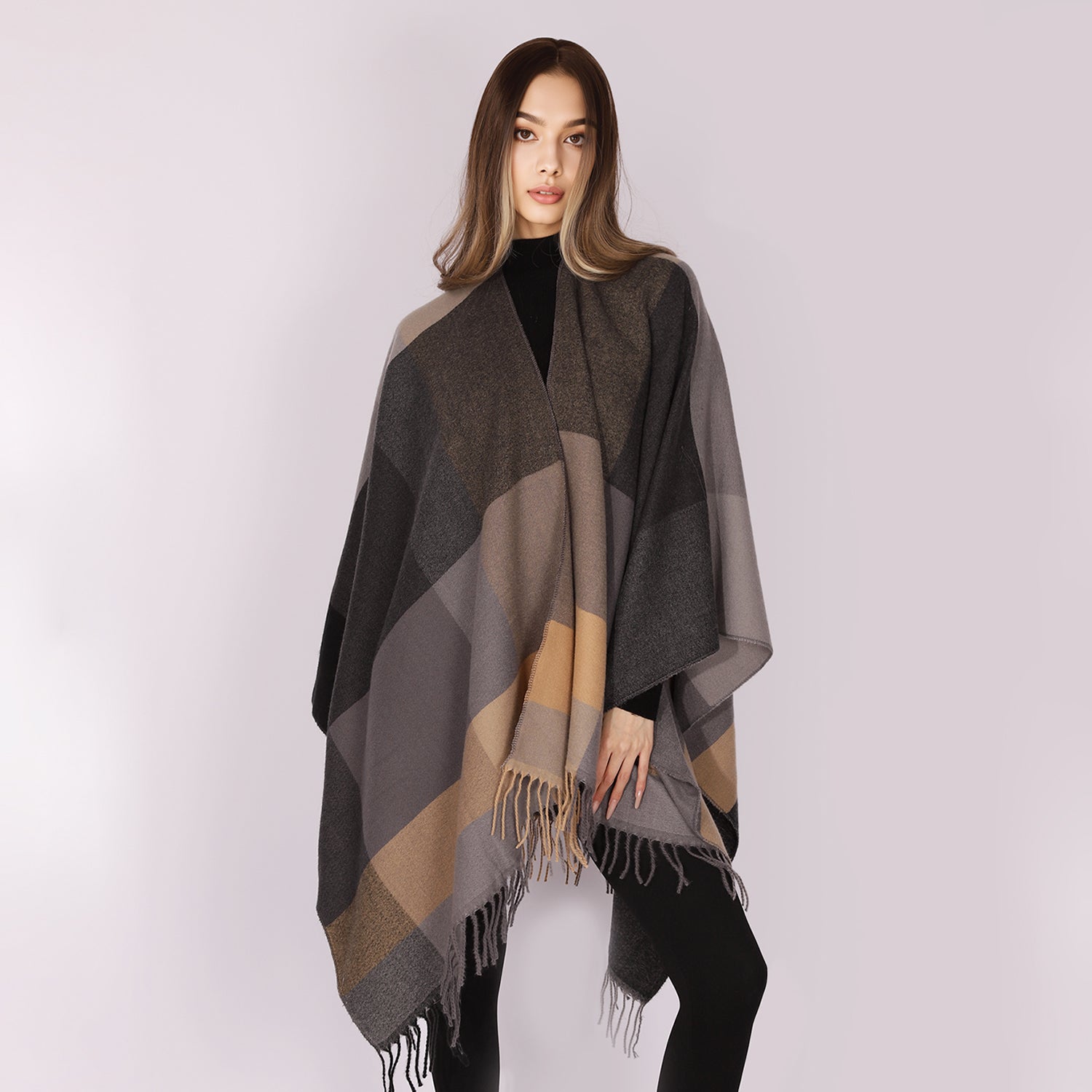Women's Fringed Color Block Shawl - Mellow World 
