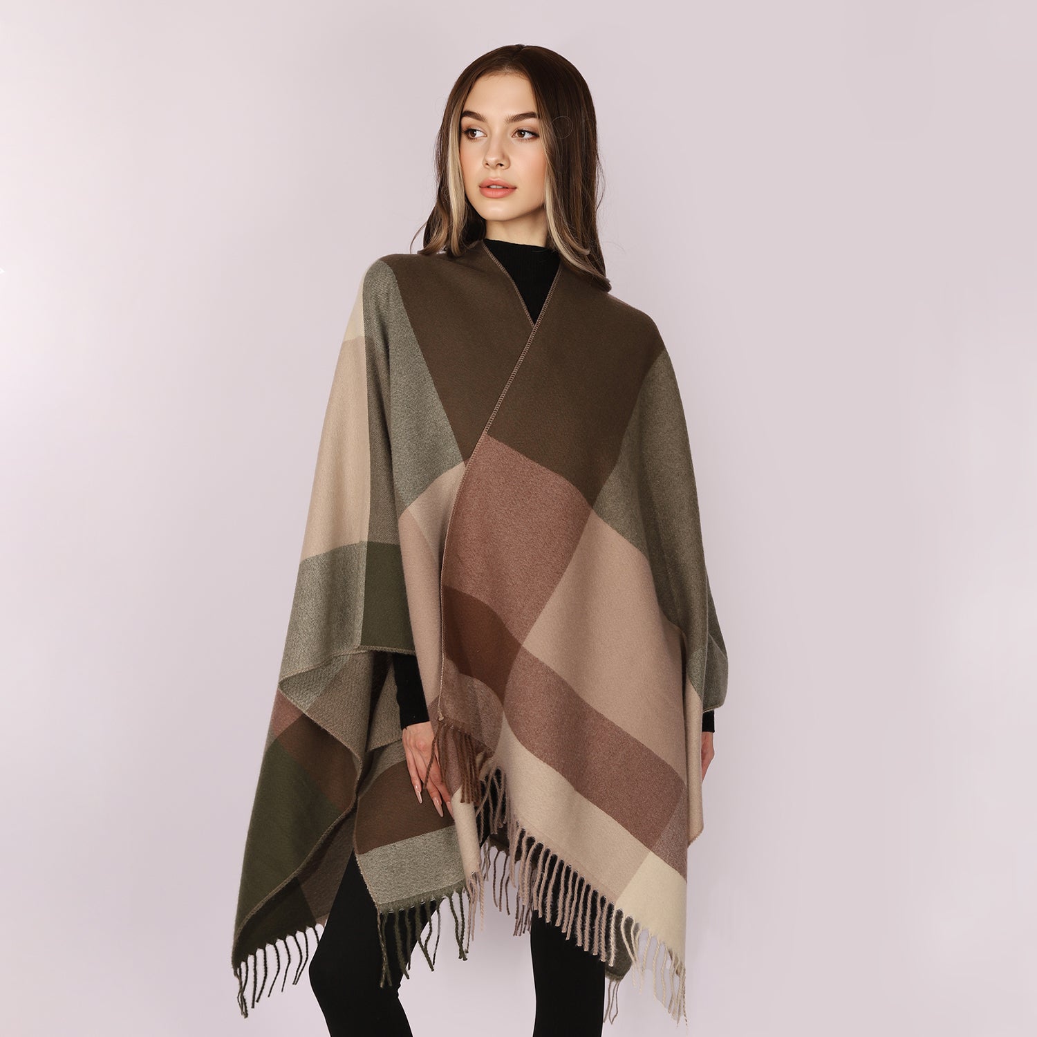 Women's Fringed Color Block Shawl - Mellow World 
