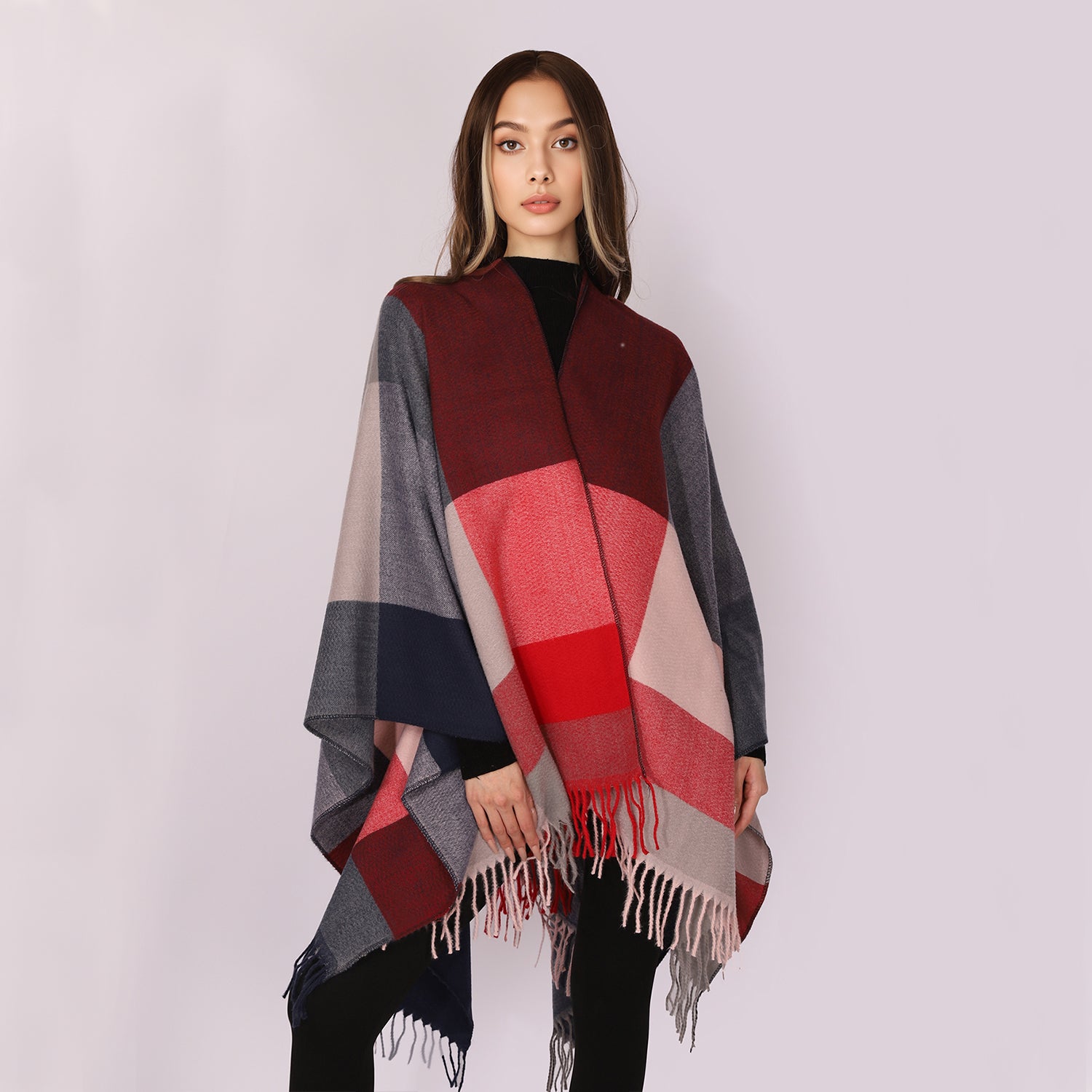 Women's Fringed Color Block Shawl - Mellow World 