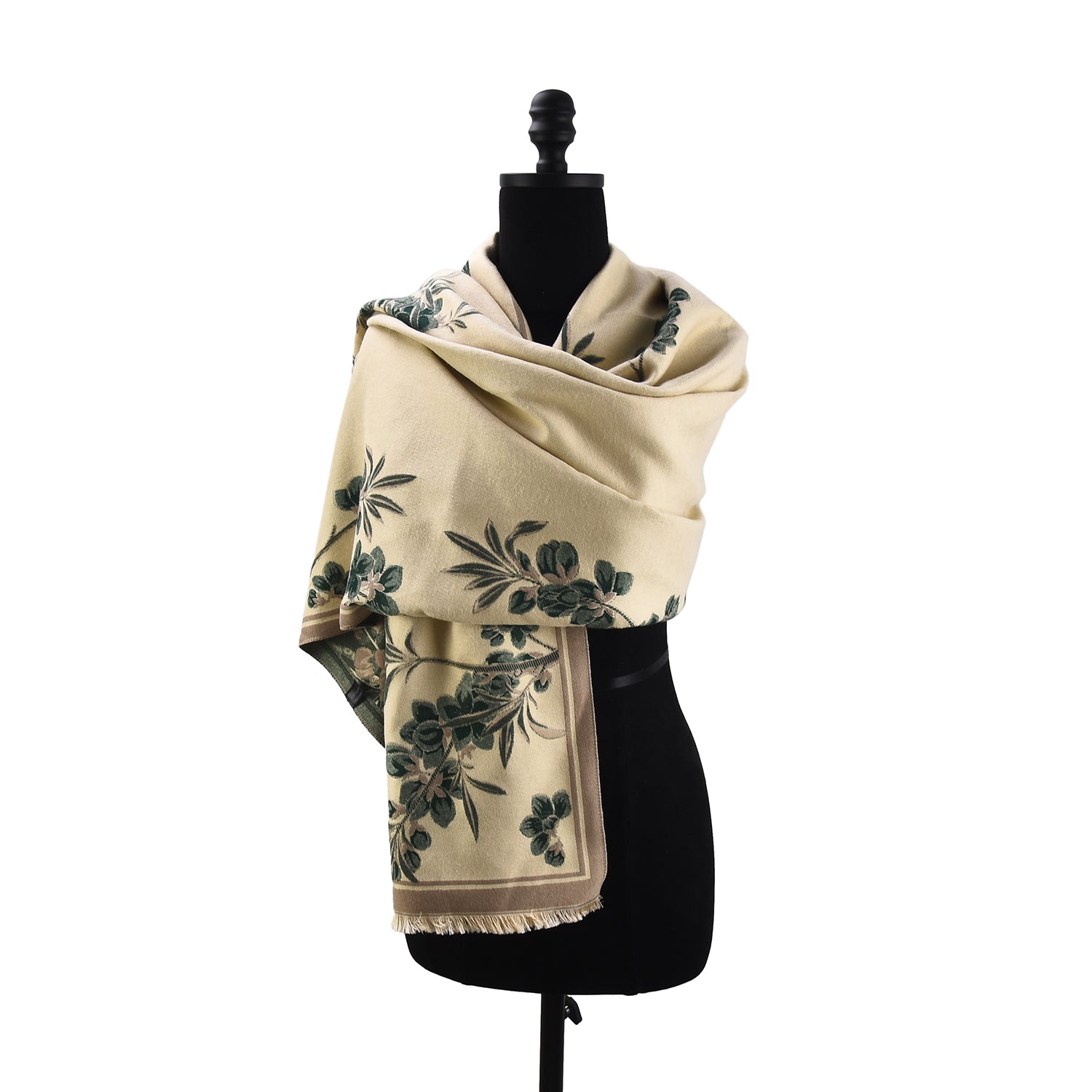 Women's Floral Wrap Scarf With Fringe Trim - Mellow World 