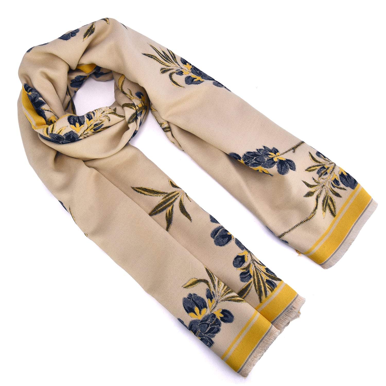 Women's Floral Wrap Scarf With Fringe Trim - Mellow World 