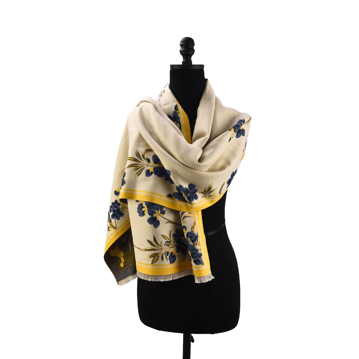Women's Floral Wrap Scarf With Fringe Trim - Mellow World 