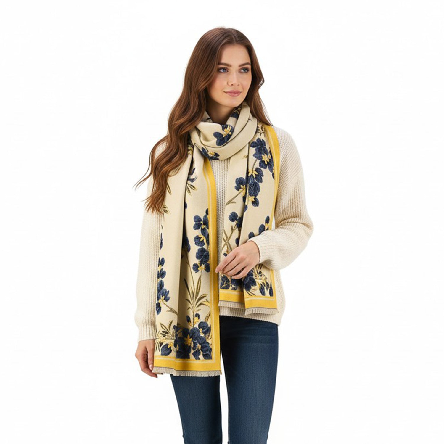 Women's Floral Wrap Scarf With Fringe Trim - Mellow World 