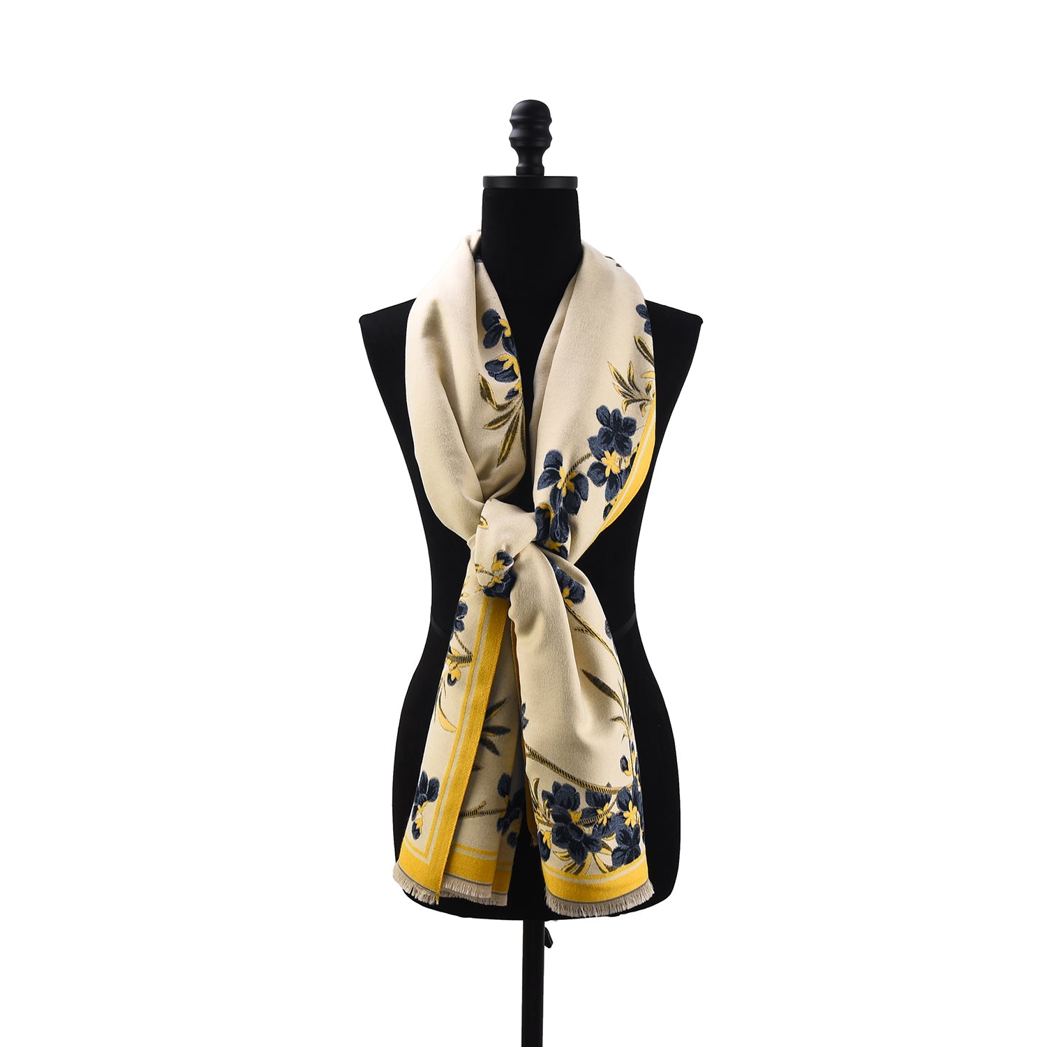 Women's Floral Wrap Scarf With Fringe Trim - Mellow World 