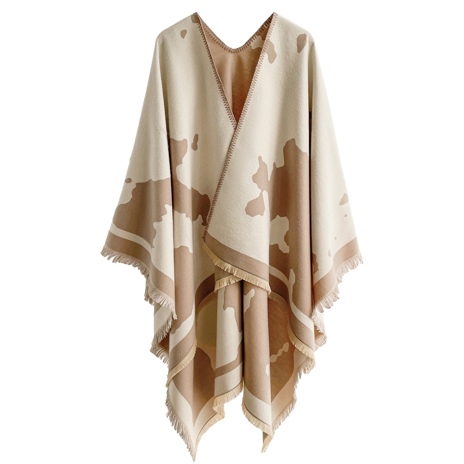 Women's Cow Print Wrap With Fringe Trim - Mellow World 