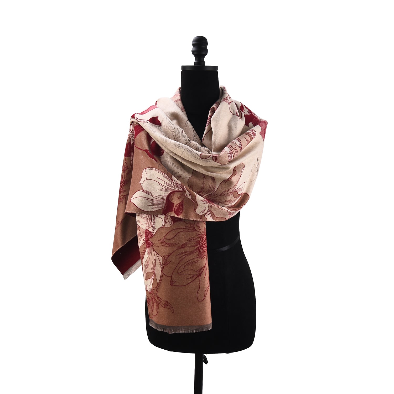 Women's Reversible Floral Print Wrap With Fringe - Mellow World 