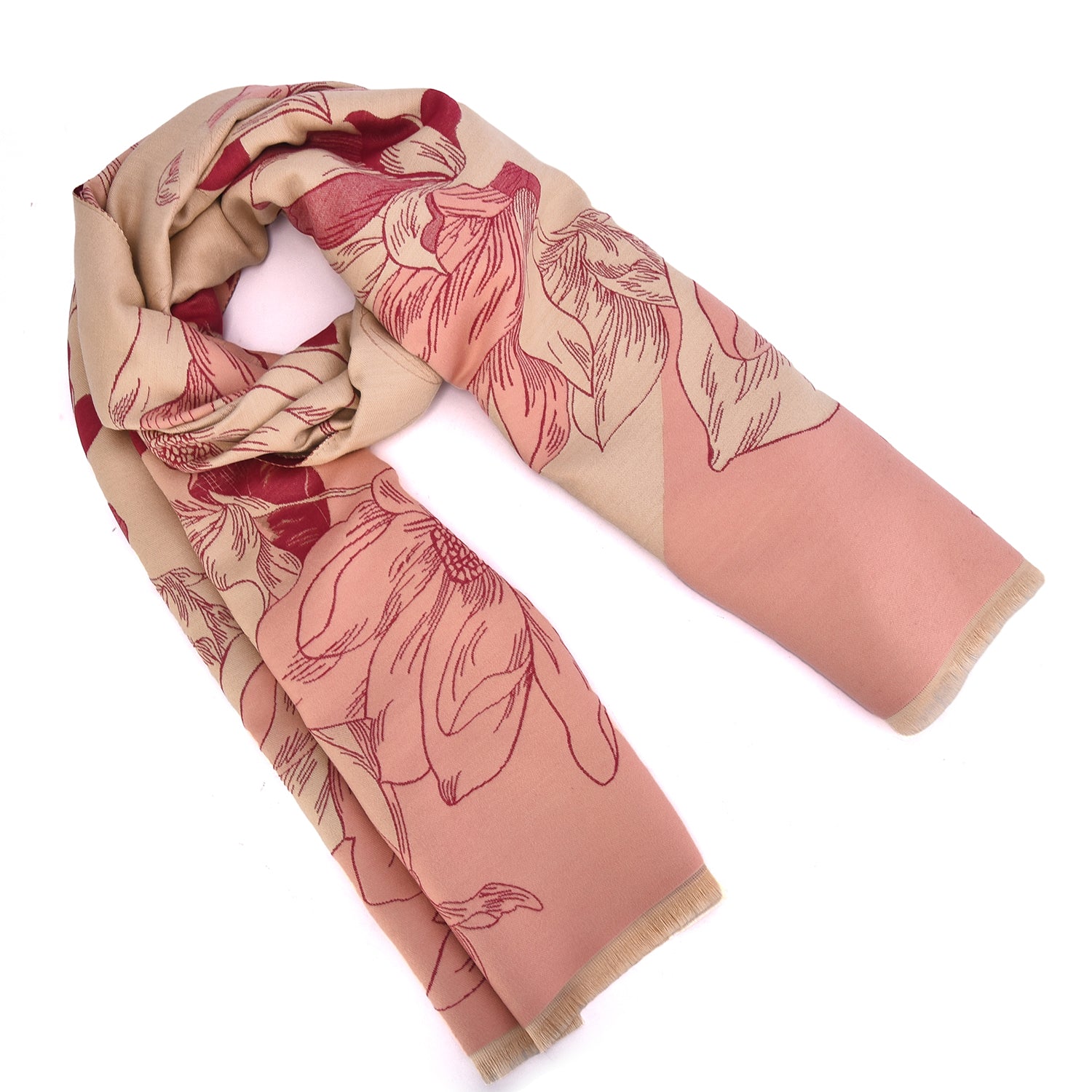 Women's Reversible Floral Print Wrap With Fringe - Mellow World 