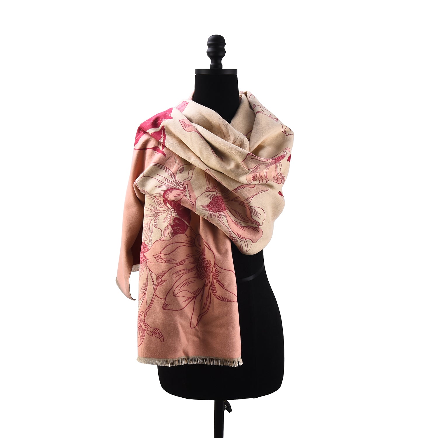 Women's Reversible Floral Print Wrap With Fringe - Mellow World 