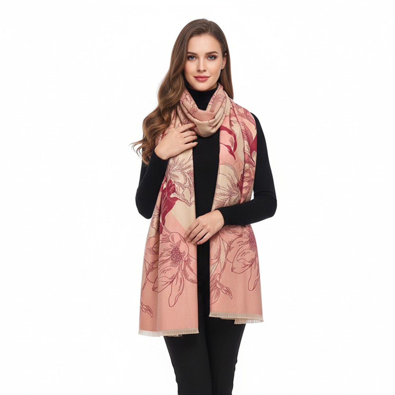 Women's Reversible Floral Print Wrap With Fringe - Mellow World 