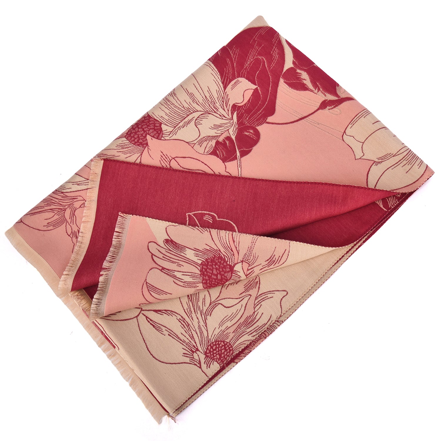 Women's Reversible Floral Print Wrap With Fringe - Mellow World 