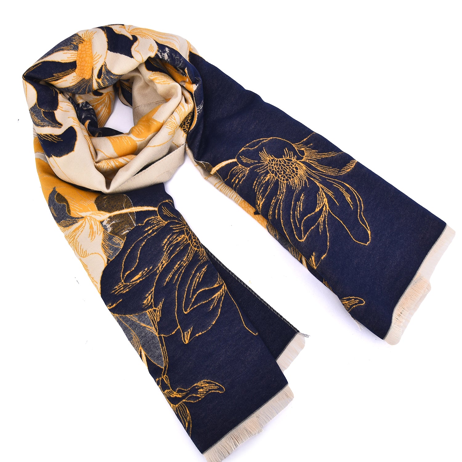 Women's Reversible Floral Print Wrap With Fringe - Mellow World 