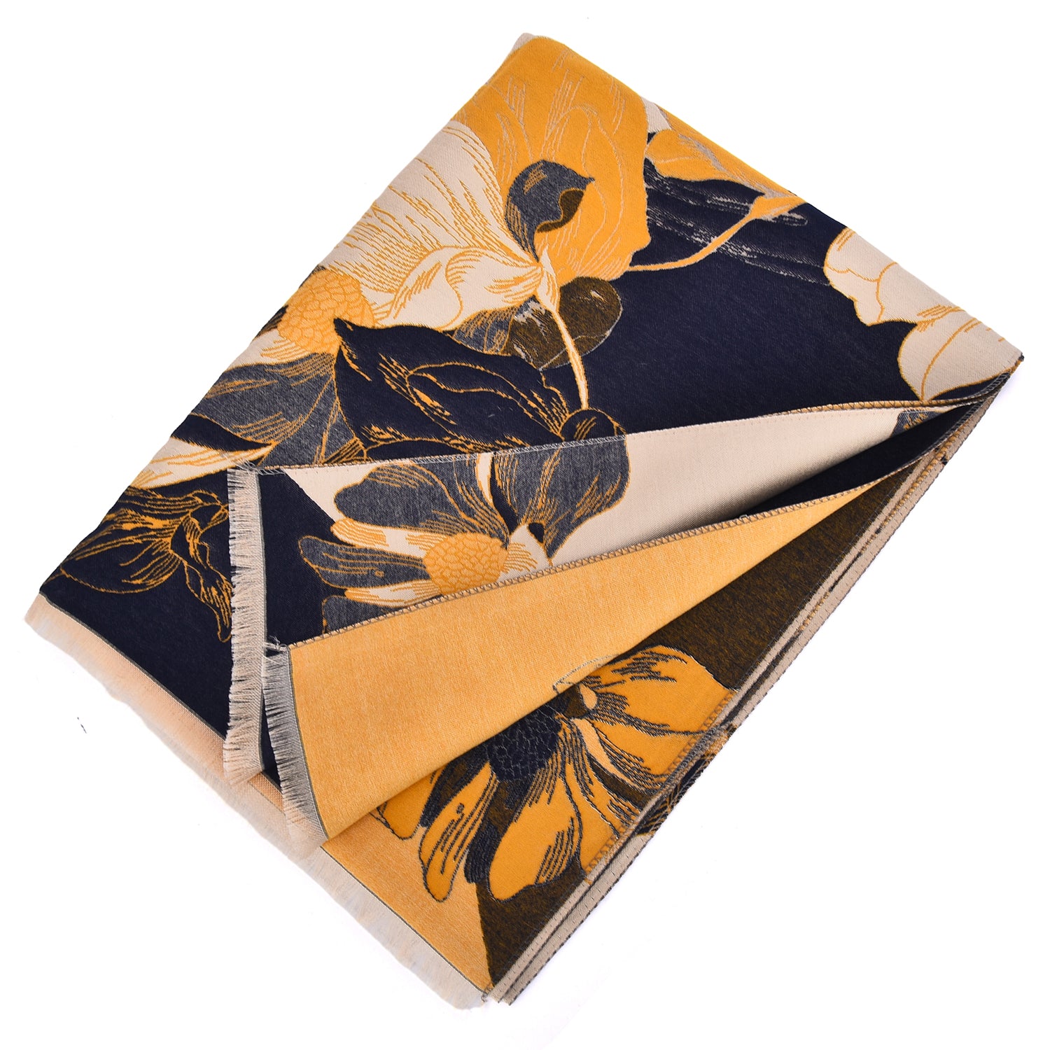 Women's Reversible Floral Print Wrap With Fringe - Mellow World 