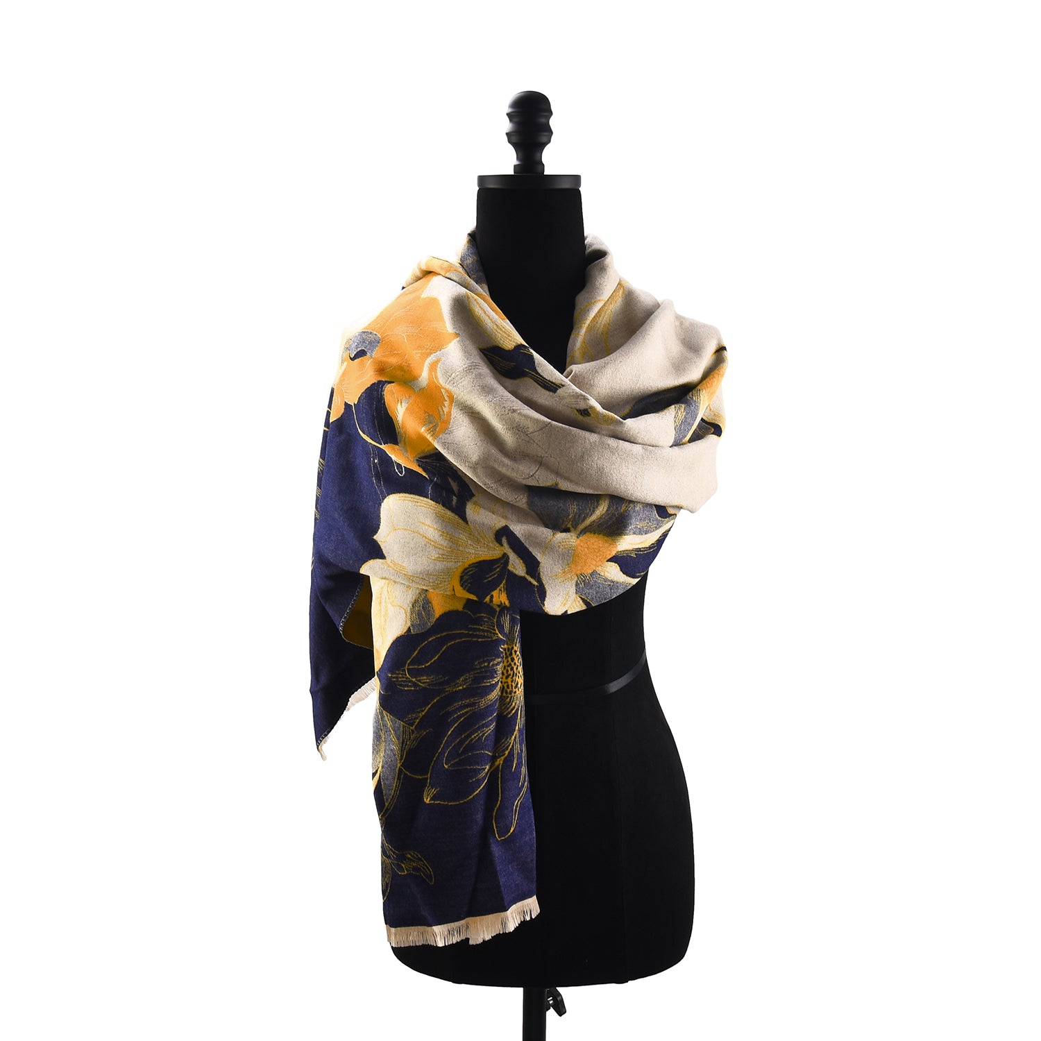 Women's Reversible Floral Print Wrap With Fringe - Mellow World 