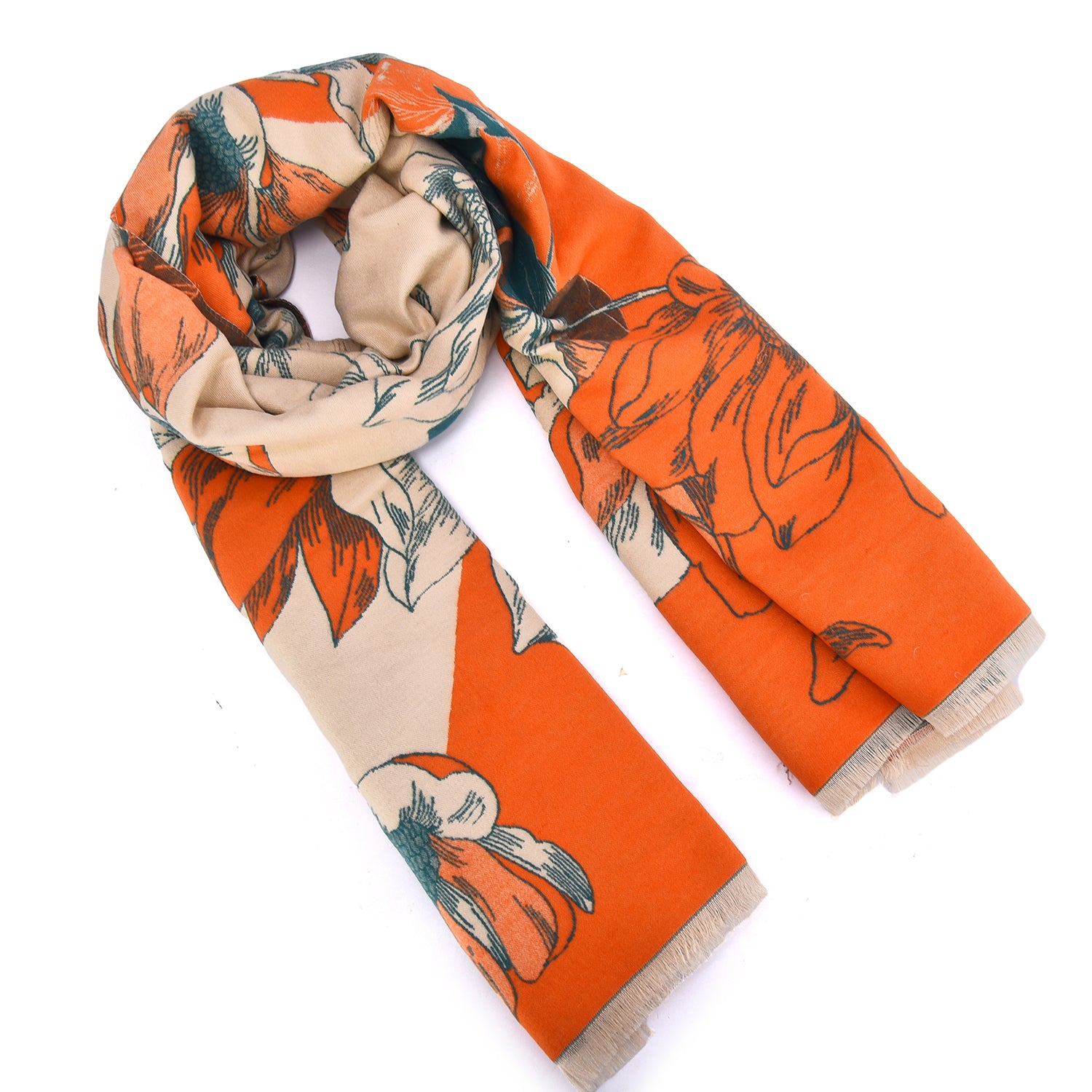 Women's Reversible Floral Print Wrap With Fringe - Mellow World 