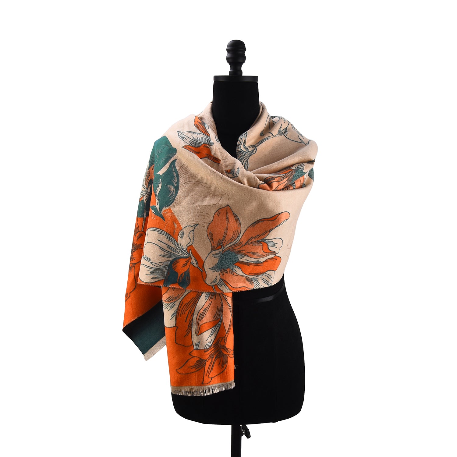 Women's Reversible Floral Print Wrap With Fringe - Mellow World 