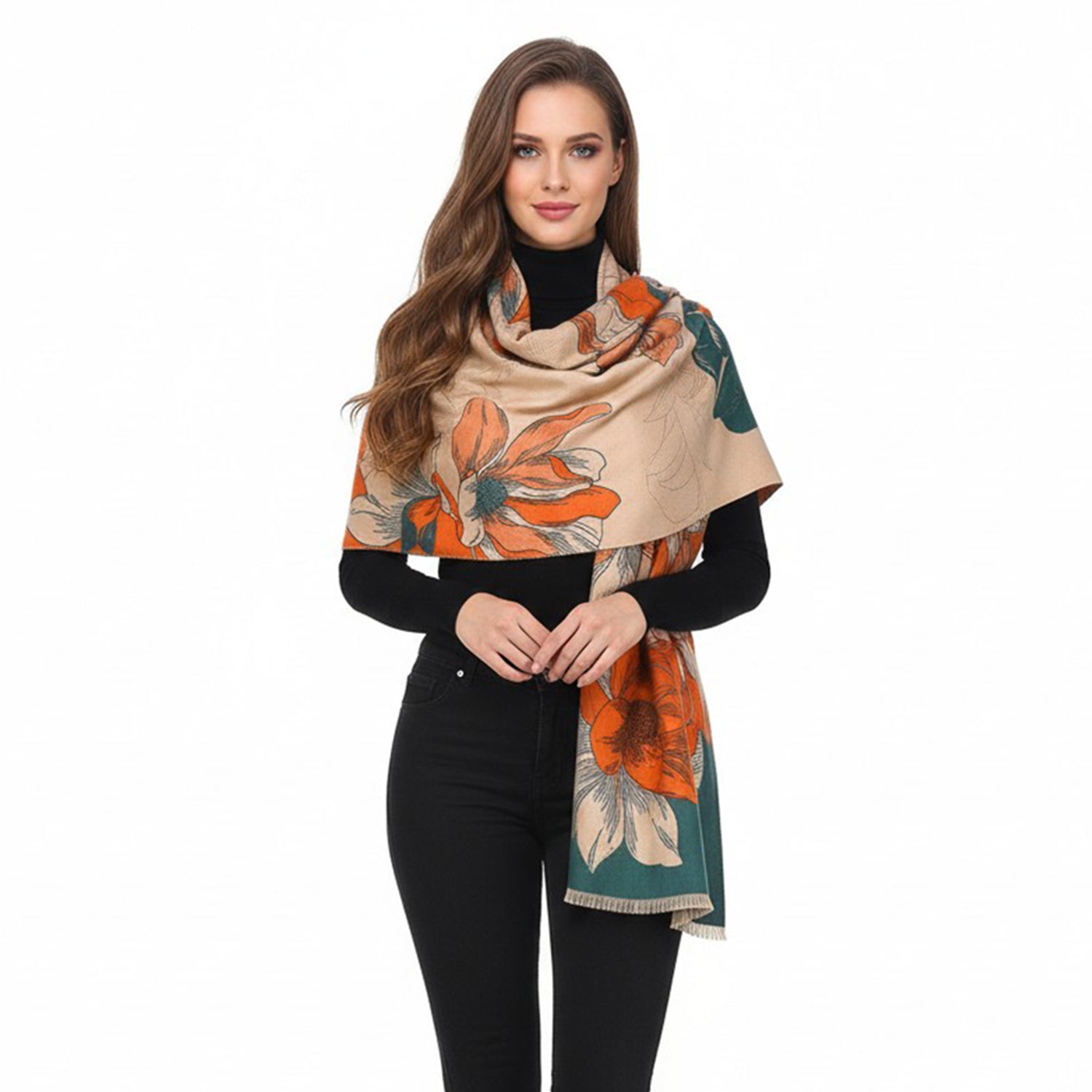 Women's Reversible Floral Print Wrap With Fringe - Mellow World 