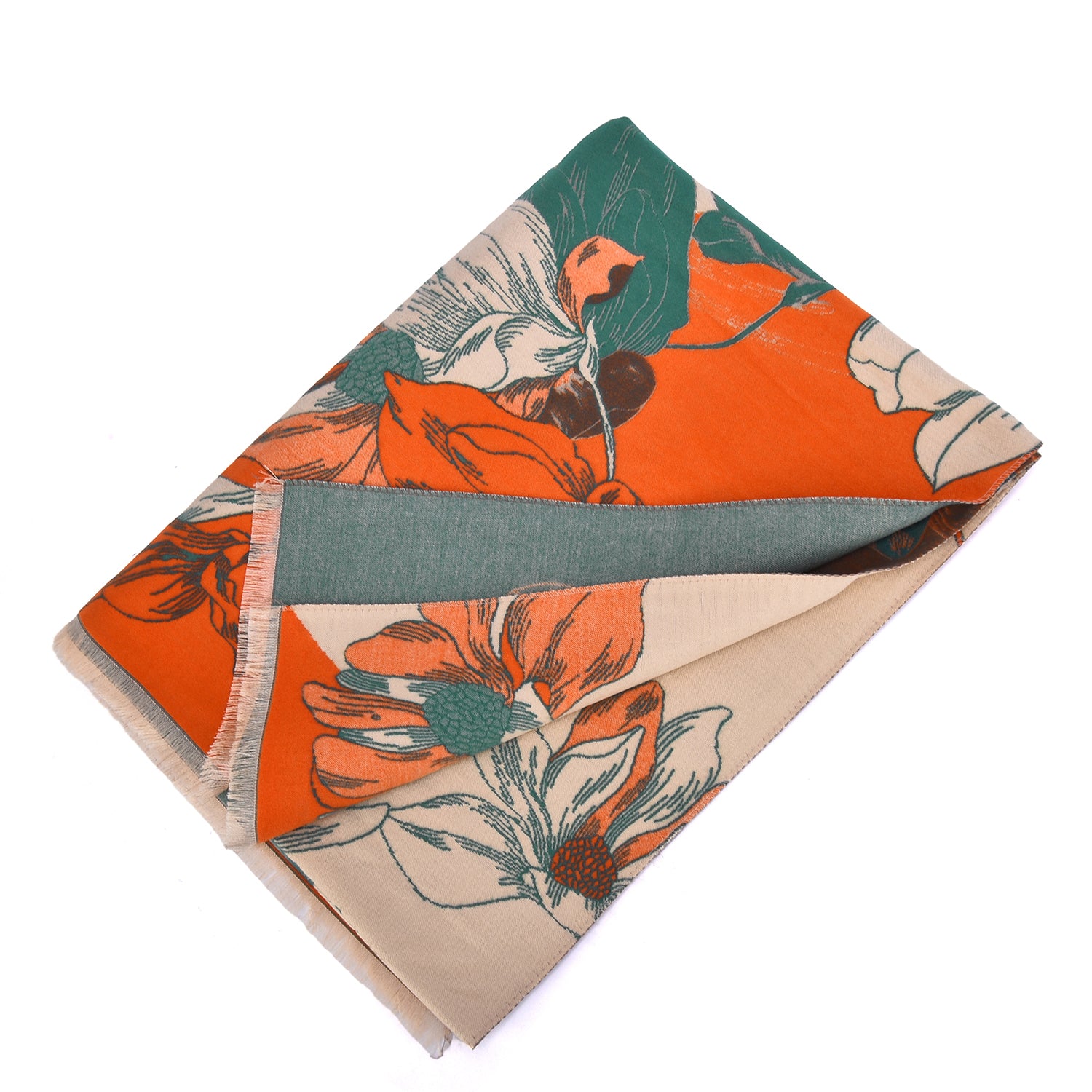 Women's Reversible Floral Print Wrap With Fringe - Mellow World 