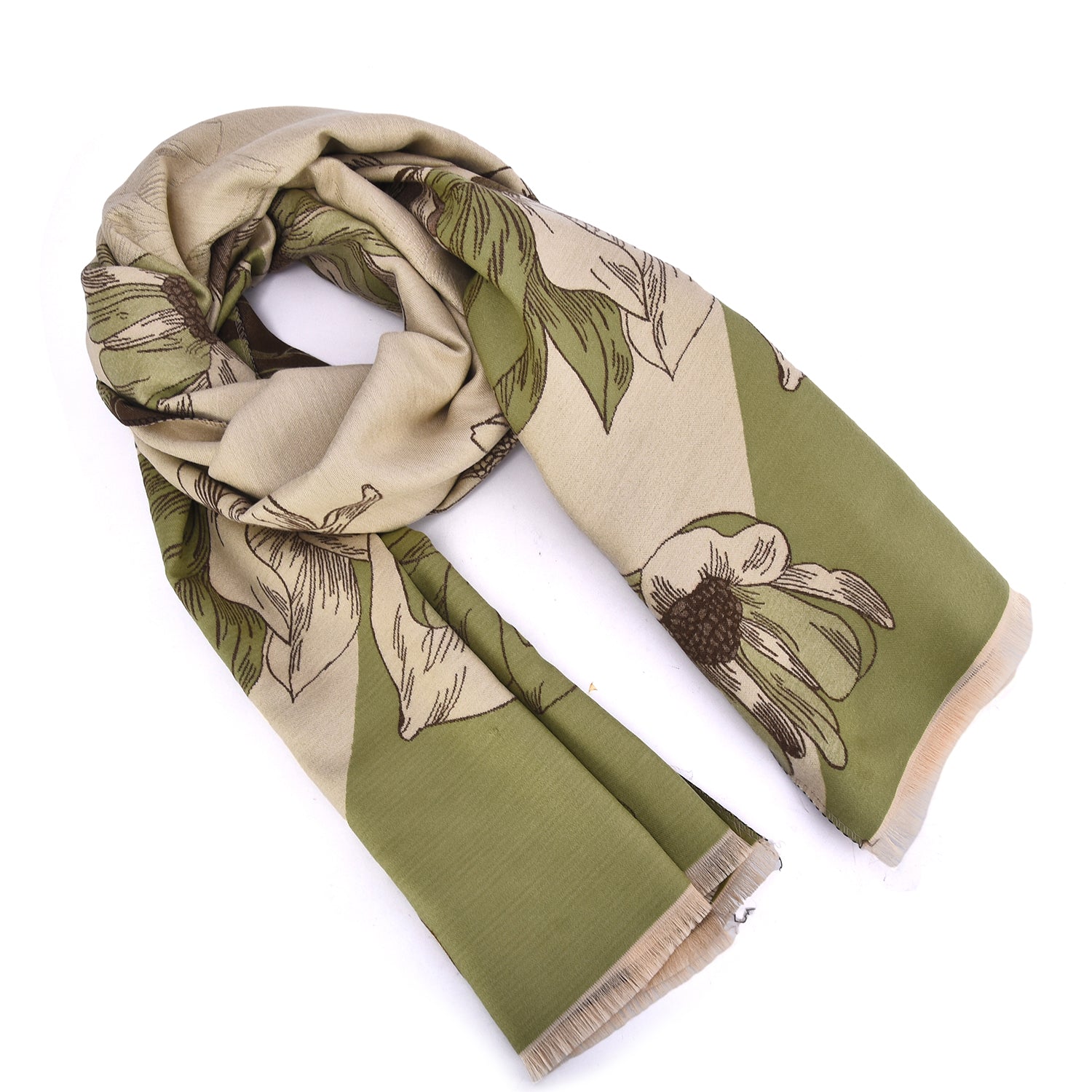 Women's Reversible Floral Print Wrap With Fringe - Mellow World 