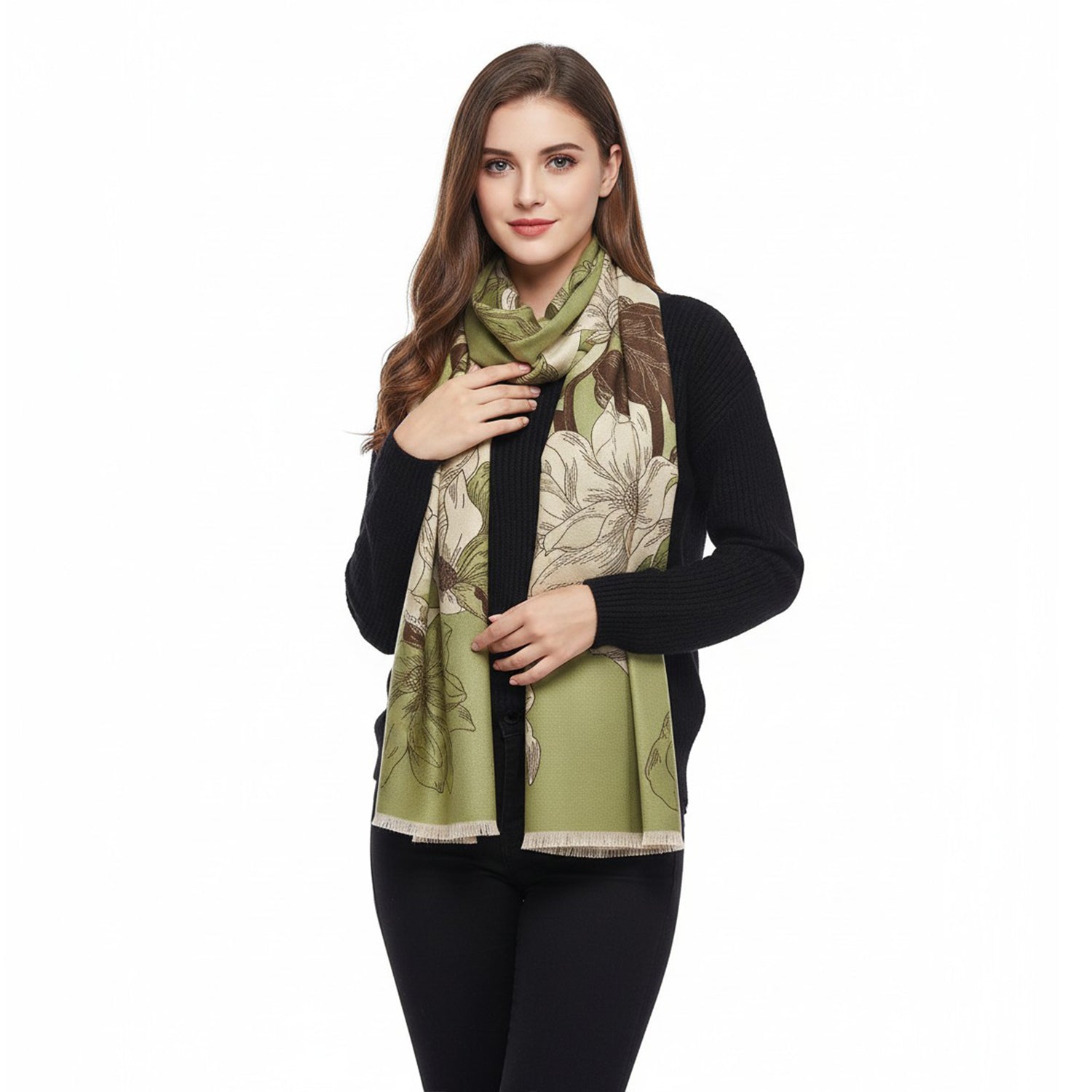 Women's Reversible Floral Print Wrap With Fringe - Mellow World 