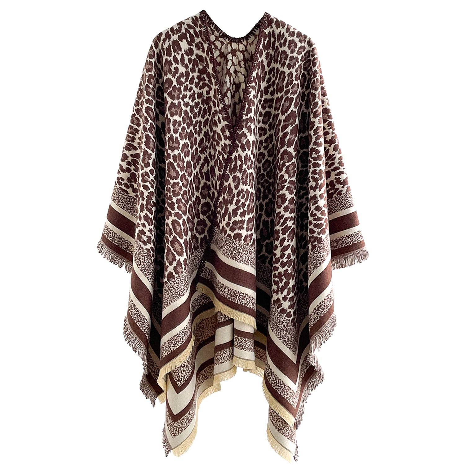 Women's Leopard Print Wrap With Fringe Trim - Mellow World 
