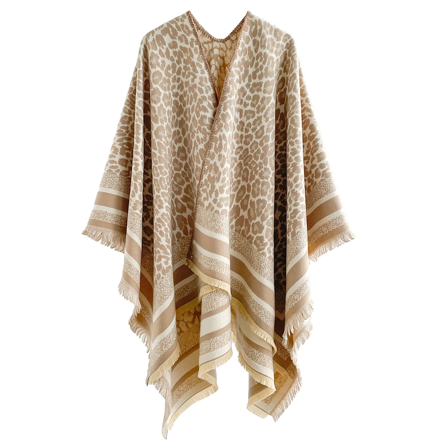 Women's Leopard Print Wrap With Fringe Trim - Mellow World 
