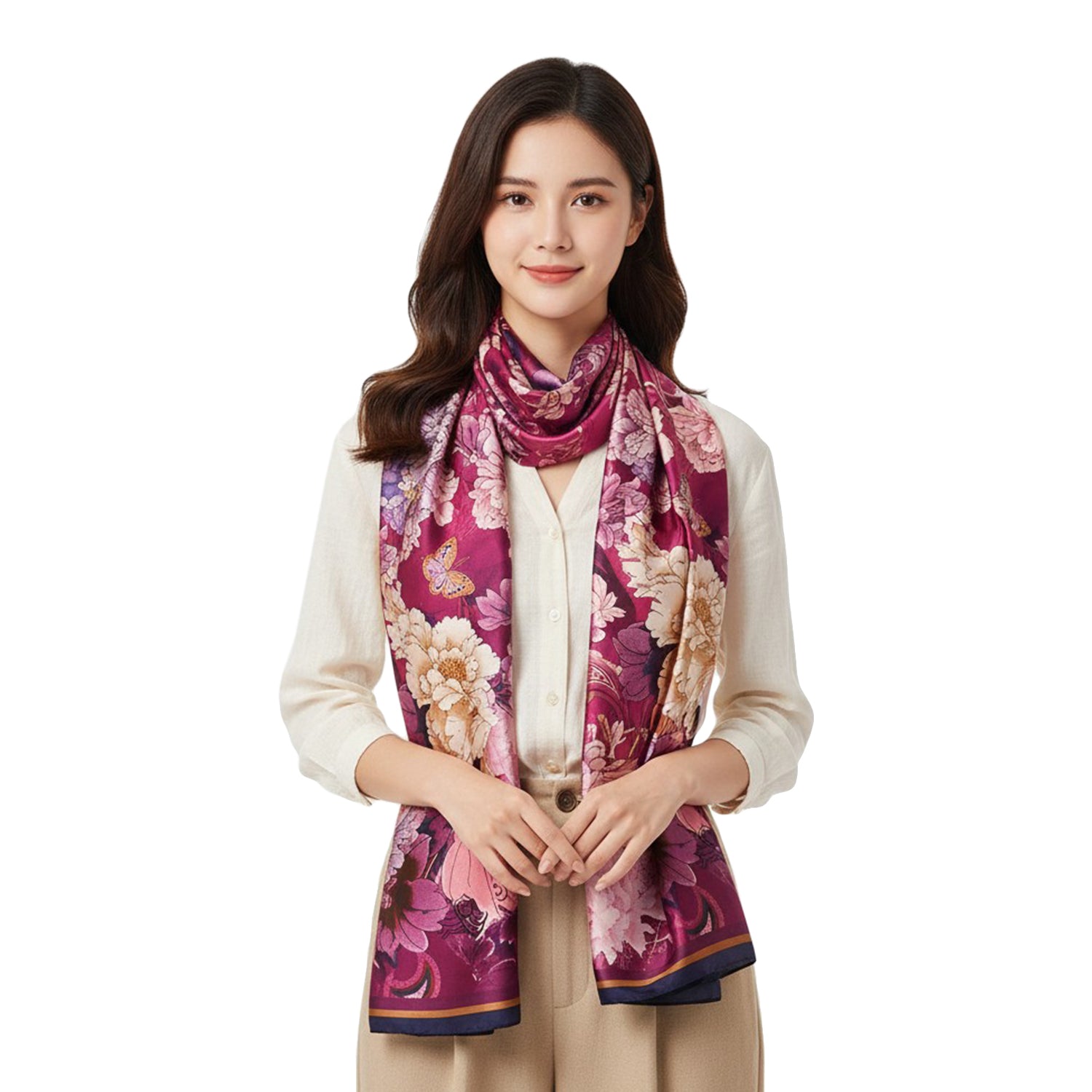 Women's Floral Printed Satin Wrap Scarf - Mellow World 