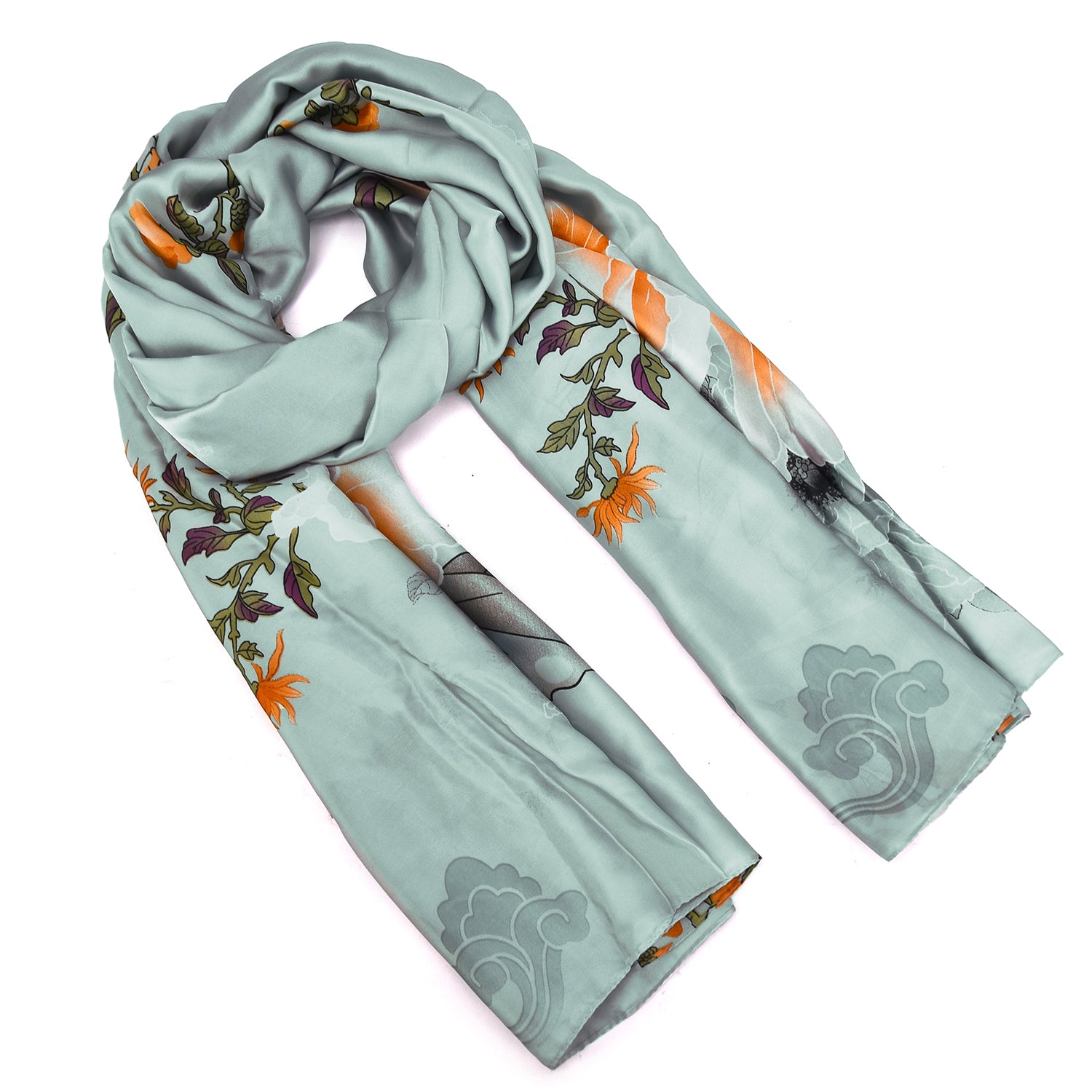 Women's Floral Printed Satin Wrap Scarf - Mellow World 