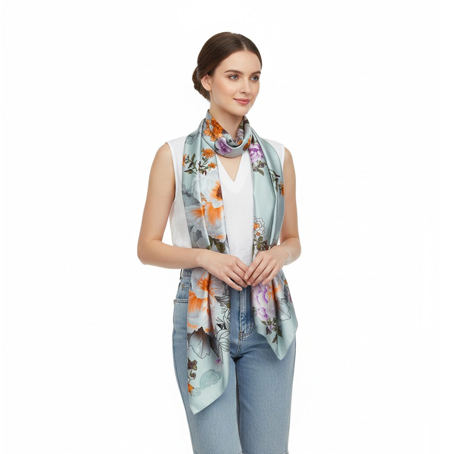 Women's Floral Printed Satin Wrap Scarf - Mellow World 