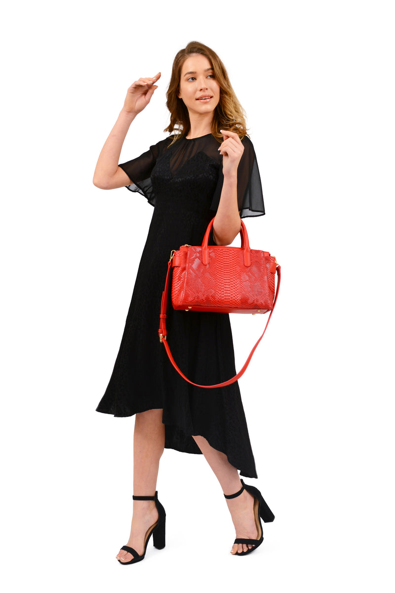 Maddie Snakeskin Embossed Satchel - Mellow World 